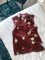 Ronna Nice silk vest in red blanch print 100% silk satin 