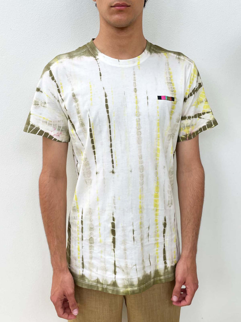 Ronna Nice Olive green and yellow teardrops tie dye t-shirt for men 