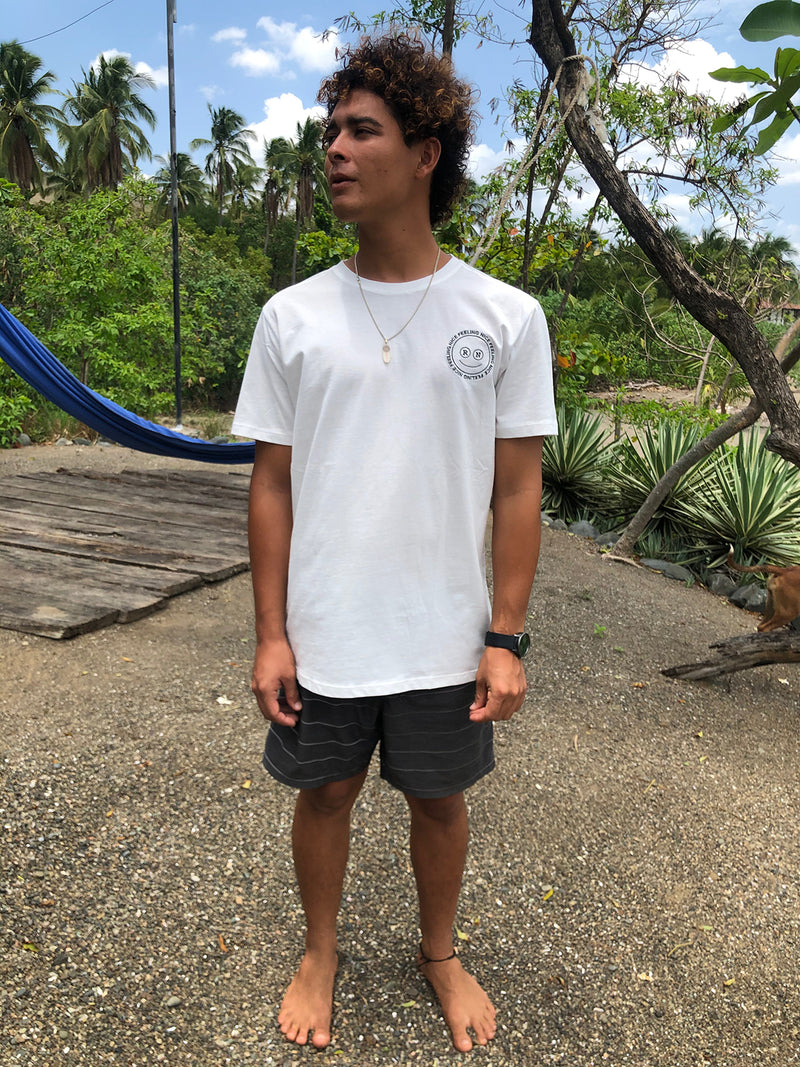 white 100% cotton smile logo t-shirt for men ronna nice